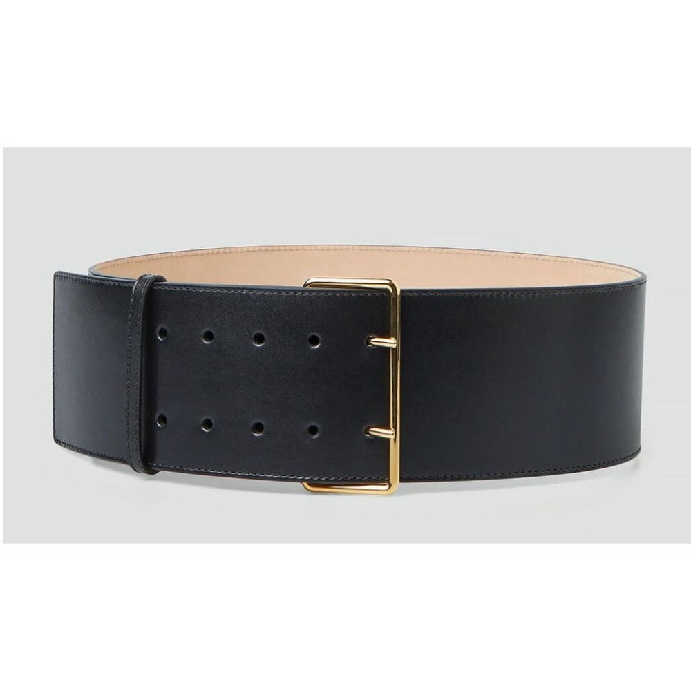 Alexander McQueen Black Leather Wide Belt with Gold Buckle - Picture 4 of 16